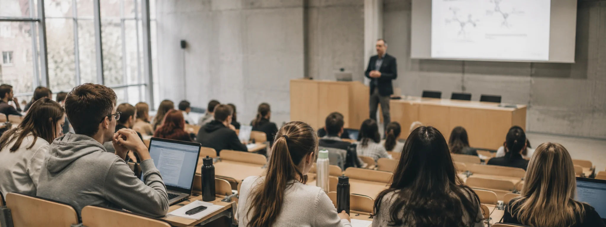 Studenci w auli wykładowej podczas zajęć